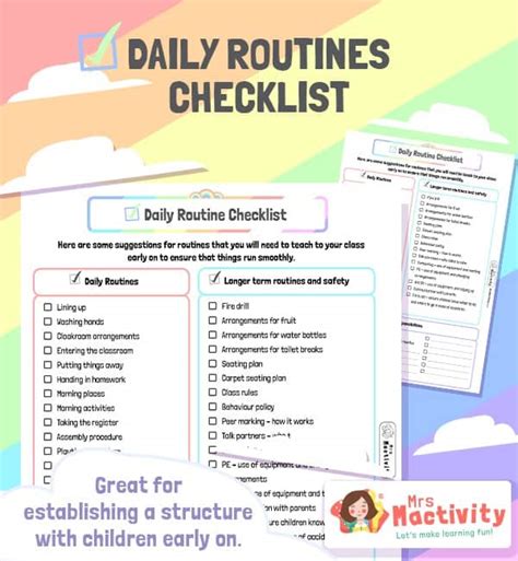 Daily Classroom Routines Checklist Mrs Mactivity