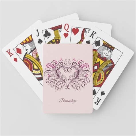 Elegant Ornamental Heart Design Personalised Playing Cards Uk