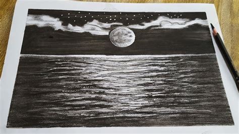 Ocean With Full Moon Sketchcharcoal Pencil Sketcheasy Charcoal Pencil