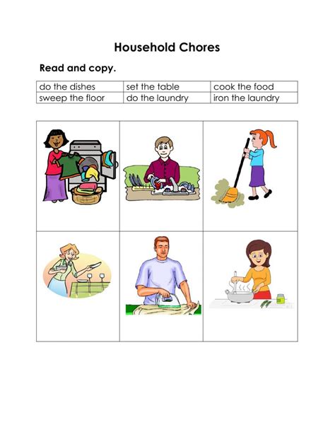 Household Chores Interactive Worksheet Elementary School Materials