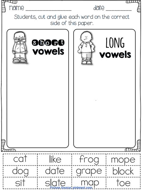 Vowel Worksheets 1st Grade Printable