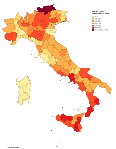 Tasso Di Natalità Nelle Province Italiane 2020 Istat Ritaly