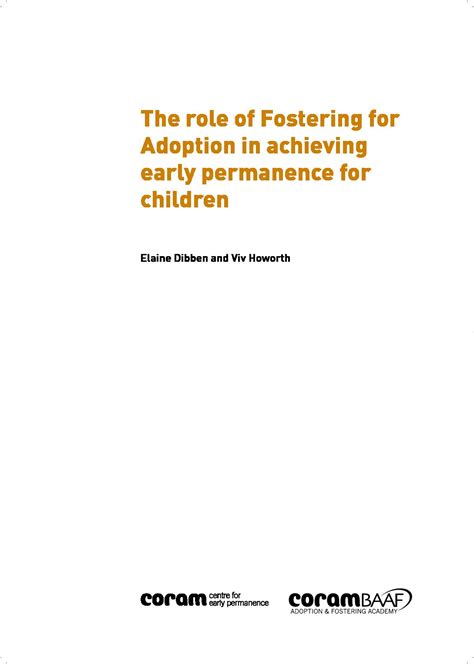 The Role Of Fostering For Adoption In Achieving Early Permanence For