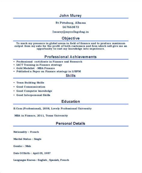 Best Resume Format For Freshers Degree Students Terrykontieb