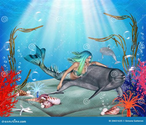 The Mermaid And The Dolphin Royalty Free Stock Photo Image 20651635