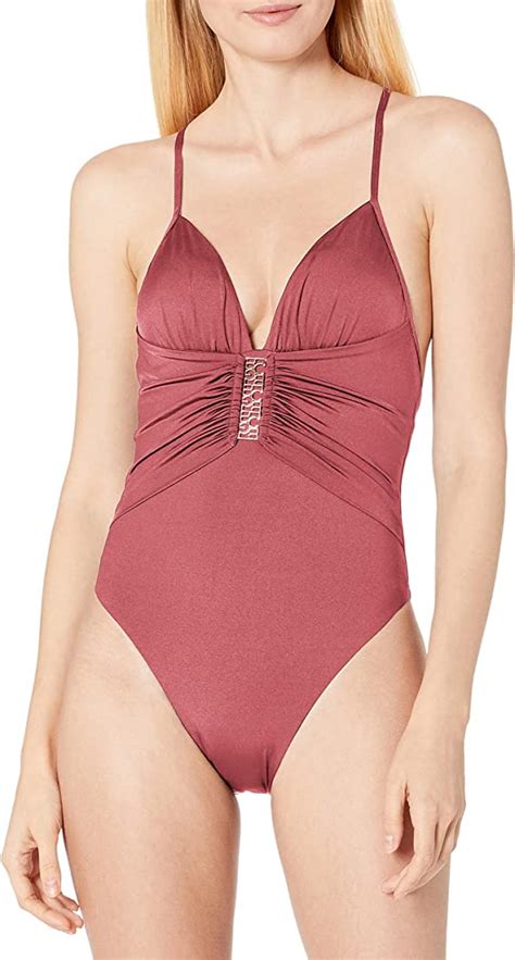bcbgmaxazria women s plunging v neckline shirred solid color one piece swimsuit