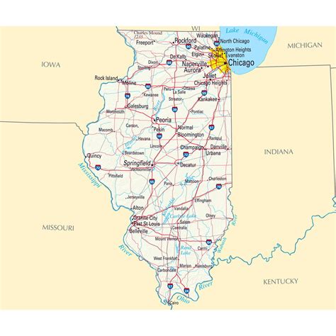 Laminated Map Large Map Of Illinois State With Roads Highways