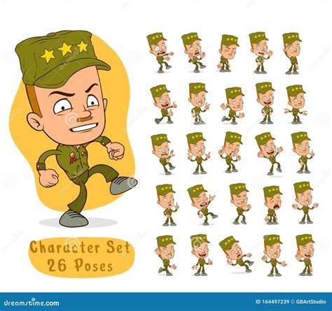 Cartoon Leger Soldaat Jongen Grote Set Voor Animatie Vector Illustratie