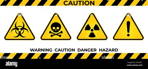 Set Of Hazard Warning Signs Black Yellow Triangle Warning Safety And