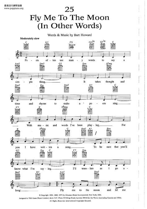 Frank Sinatra Fly Me To The Moon In Other Words Sheet Music Pdf