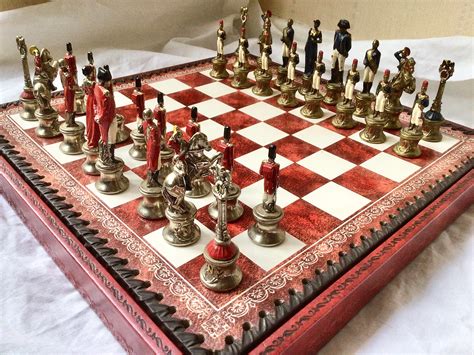 Vintage Chess Set Italfama Napoleonic Metal Pieces Leatherette Board