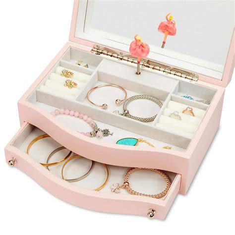 JewelKeeper Girls Wooden Music Jewelry Box with Pullout Drawer, Classic Design with Ballerina ...