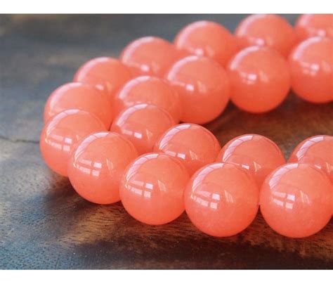 Coral Semi Transparent Jade Beads 12mm Round Golden Age Beads