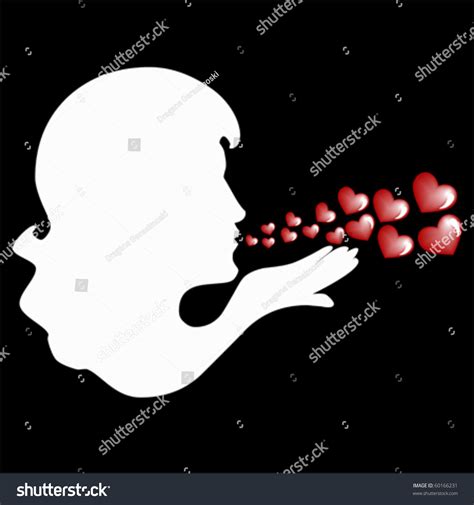 Silhouette Of Woman Blowing Kisses With Red Hearts Flowing From Her