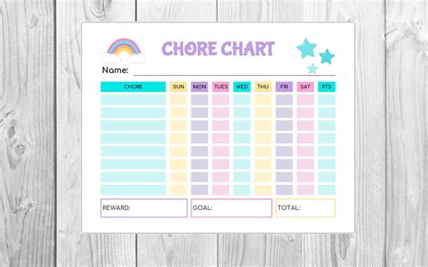 Reward Chart Fillable Pdf Printable Chore Chart Rainbow Etsy Artofit