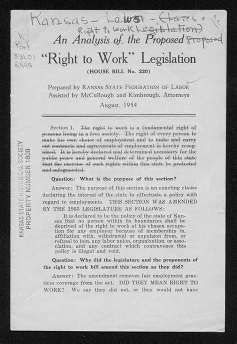 An Analysis Of The Proposed Right To Work Legislation Kansas Memory Kansas Historical Society