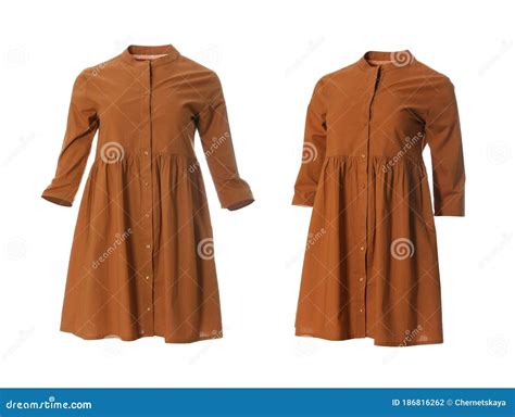 Short Brown Dresses From Different Views On White Background Stock