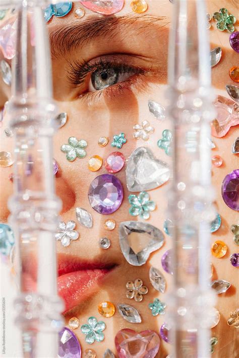 Closeup Beauty Portrait Of Face With Crystals And Transparent Decor By Stocksy Contributor