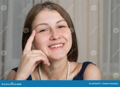 Portrait Of A Cute Smiling Girl In A Blue Dress Stock Image Image Of Light Look 63952629