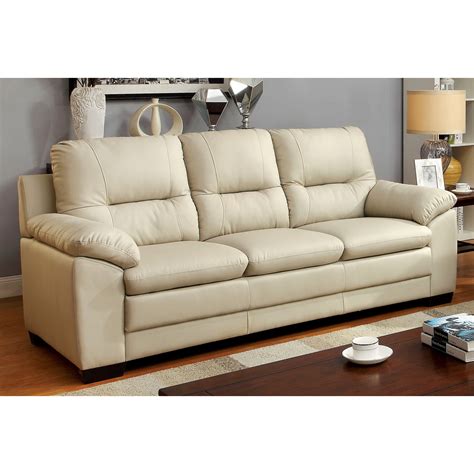 Furniture Of America Contemporary Faux Leather Truman Sofa Ivory