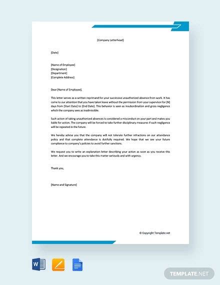 Absence Warning Letter Templates Free Word Pdf Excel Format