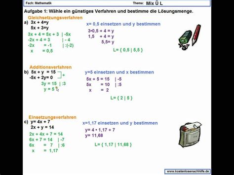Für den fall eines linearen (n x n) gleichungssystems mit det(a) ungleich 0 kann die lösung in folgender form angegeben werden einsetzungsverfahren. Lineare Gleichungssysteme - Mix Leicht | Gleichungssysteme ...