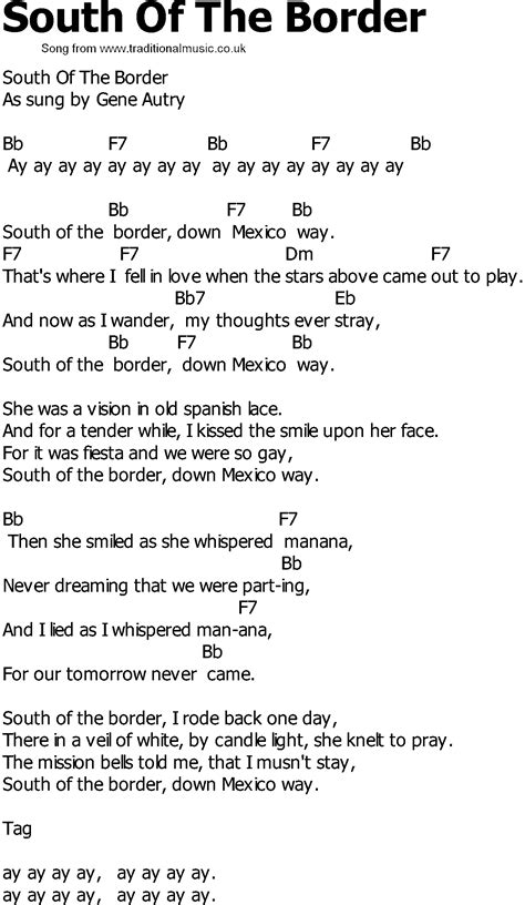 Old Country Song Lyrics With Chords South Of The Border