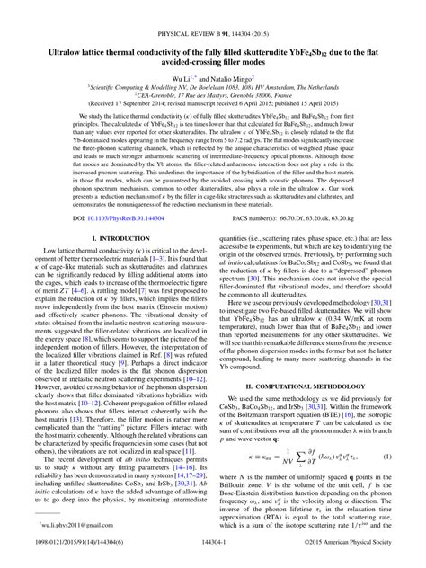 (PDF) Ultralow lattice thermal conductivity of the fully filled ...