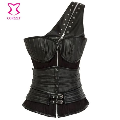Sexy Gothic Clothing Black Leather Armor Corset Steampunk Burlesque Costume Plus Size Corsets