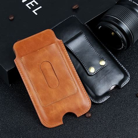 Universal Cell Phone Belt Sleeve Cover Case Genuine Leather Waist Bag Card Holster For Samsung