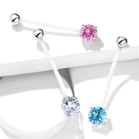 Claw Set Gem Pregnancy Navel Ring In Clear Flex Ptfe 14g Maternity The Belly Ring Shop