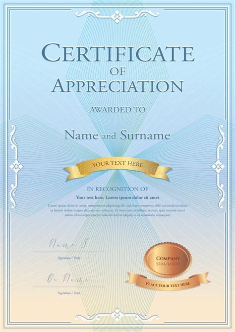 Certificate Of Appreciation Template With Gold Award Ribbon On A Stock