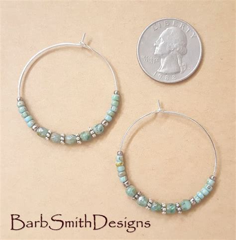 Turquoise And Silver Beaded Hoop Earrings Large Etsy Large