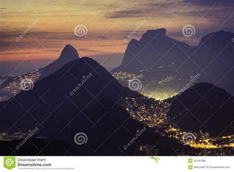 Sunset Over Mountains In Rio De Janeiro Stock Photo