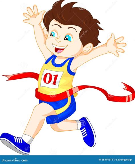 Boy Ran To The Finish Line First Stock Vector Illustration Of Jogging