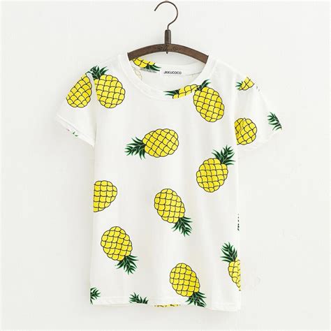 Summer T Shirts Print Pineapple O Neck T Shirt Short Sleeve Cotton Female Casual Loose Women
