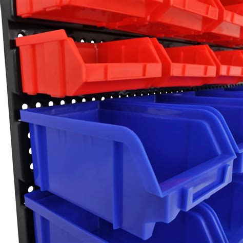 Vidaxl Wall Mounted Garage Plastic Storage Bin Set 30 Pieces Blue Red