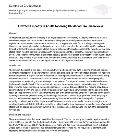 ⇉elevated Empathy In Adults Following Childhood Trauma Review Essay