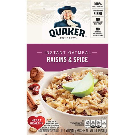 Quaker Instant Oatmeal Raisin And Spice Breakfast Cereal 10 Count 1