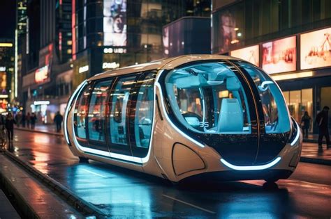 Premium Ai Image Autonomous Driverless Electric Bus In A City The