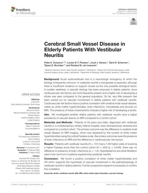 Pdf Cerebral Small Vessel Disease In Elderly Patients With Vestibular