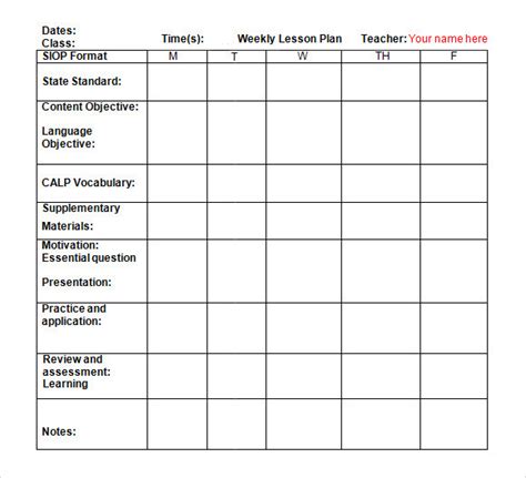 8 Weekly Lesson Plan Samples Sample Templates