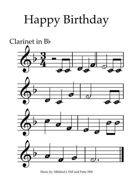 Happy Birthday Clarinet With Note Names By Digital Sheet Music For