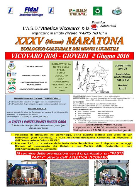 xxxv Edizione della Maratona Ecologica - Culturale dei Monti Lucretili - Parco dei Monti Lucretili