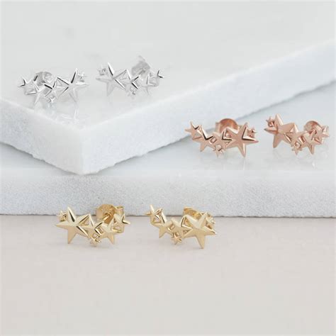 Multi Star Stud Earrings In Silver Gold Or Rose By Muru Talisman