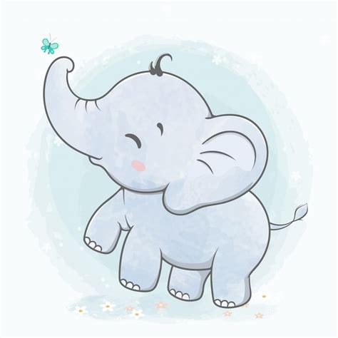 Lindo Bebé Elefante Juega Con Dibujos Animados De Color De Agua De