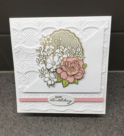 Light yellow cardstock thank you rubber stamp pigment inkpad: Stampin Up - Lovely Lattice Stamp. Stampin Up - Lace ...