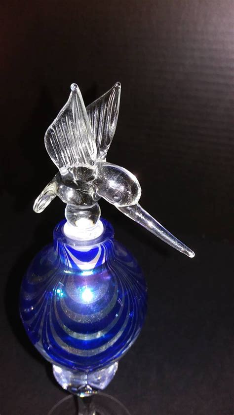 Vintage Glass Perfume Bottle Hummingbird Stopper Iridescent Etsy