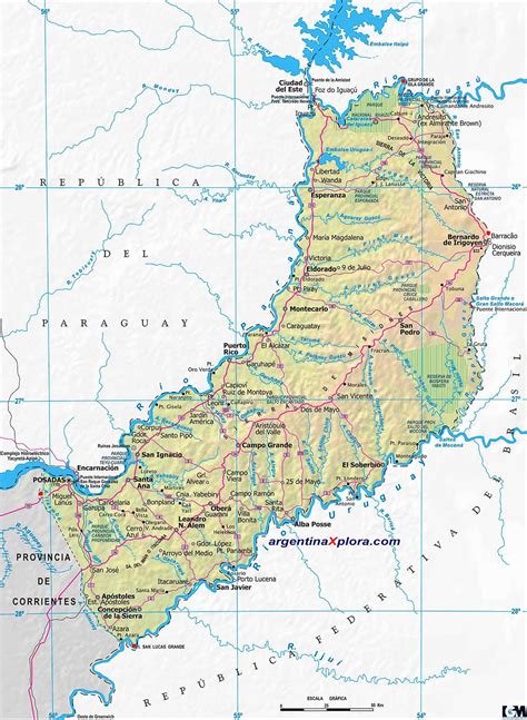 Mapa De Rutas Y Localidades De La Provincia De Misiones Argentina