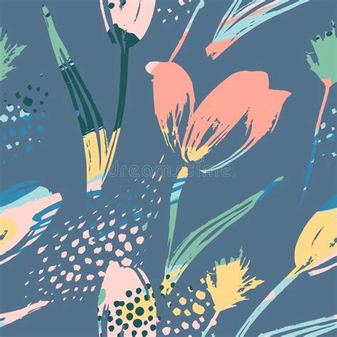 Abstract Floral Seamless Pattern Tulips Trendy Hand Drawn Textures